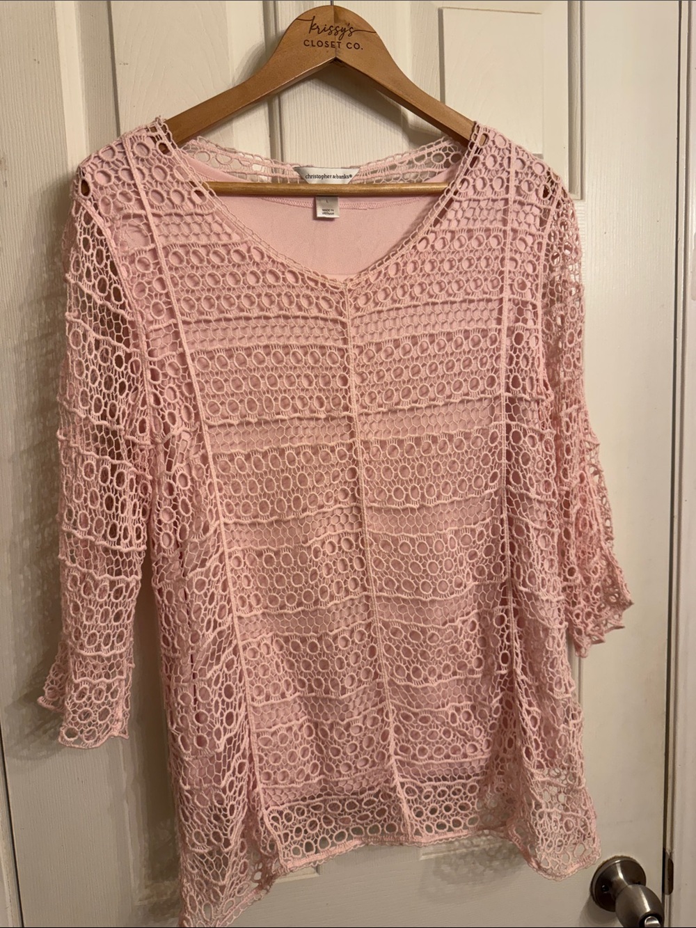 Christopher & Banks Light Pink Crochet Lace Tunic Top